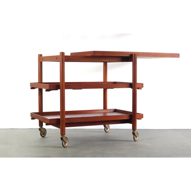 Mid-Century Modern Expandable Danish Modern Bar Cart by Poul Hundevad, Denmark For Sale - Image 3 of 12