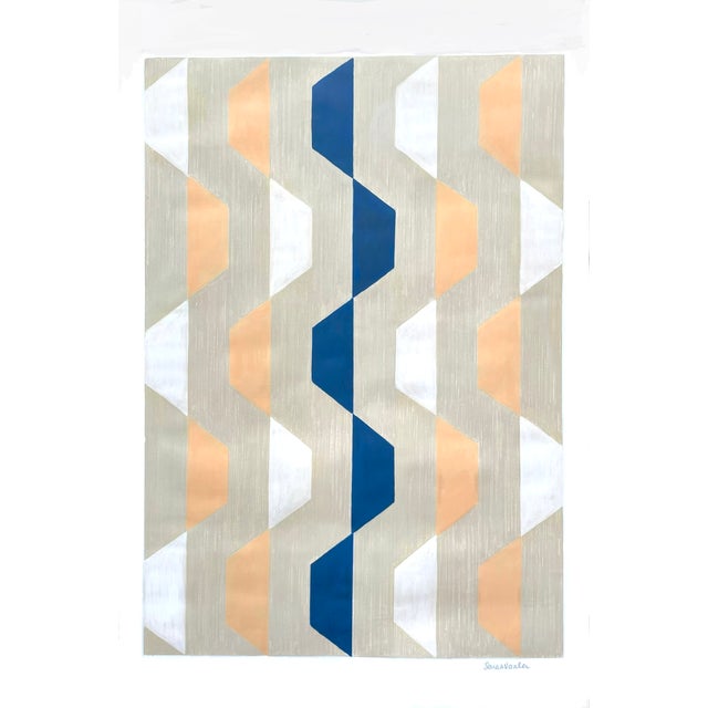 Mixed Media Geometric With Blue For Sale