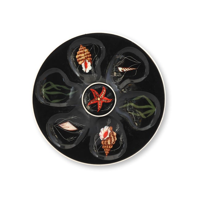 Mid 20th Century Quimper Guy Trévoux Black-Ground Oyster Service — Master W/ 6 Plates For Sale In Los Angeles - Image 6 of 10