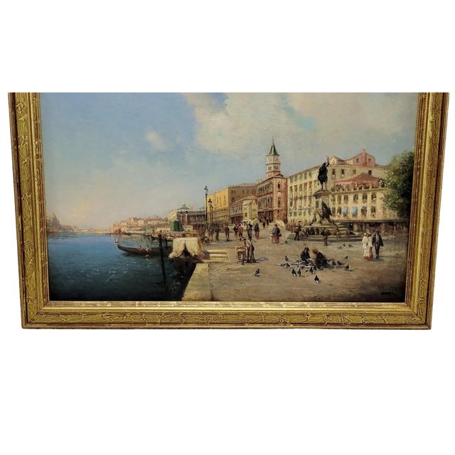 Grand Tour Large Antique Venice Piazza San Marco Oil Painting by Nicholas Briganti in Gilt Frame For Sale - Image 3 of 8