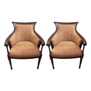 1960s Timeless Elegant Vintage Classical Empire Style Barrel-Back Armchairs Meticulously Crafted by the Legendary Hickory Chair Company. For Sale