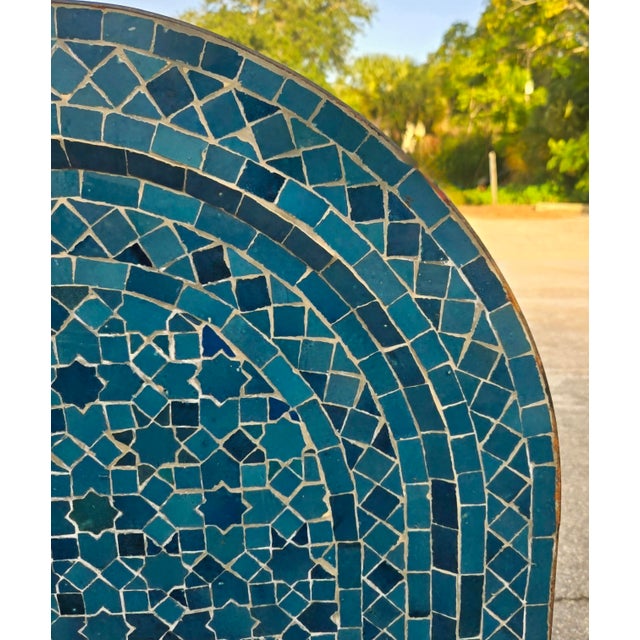 Petrol Blue Arched Moroccan Mosaic Tile Fountain For Sale - Image 4 of 7