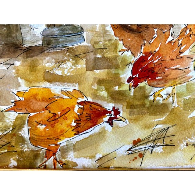 Watercolor Painting Original “Holly’s Chicken Yard” For Sale - Image 9 of 9