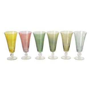Colored Glass Champagne Coupes, France, 1970, Set of 6 For Sale