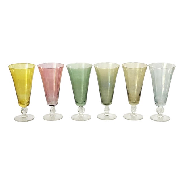 Colored Glass Champagne Coupes, France, 1970, Set of 6 For Sale