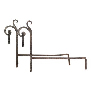Italian Brutalist Hand-Forged Fireside Andirons, 1970s, Set of 2 For Sale
