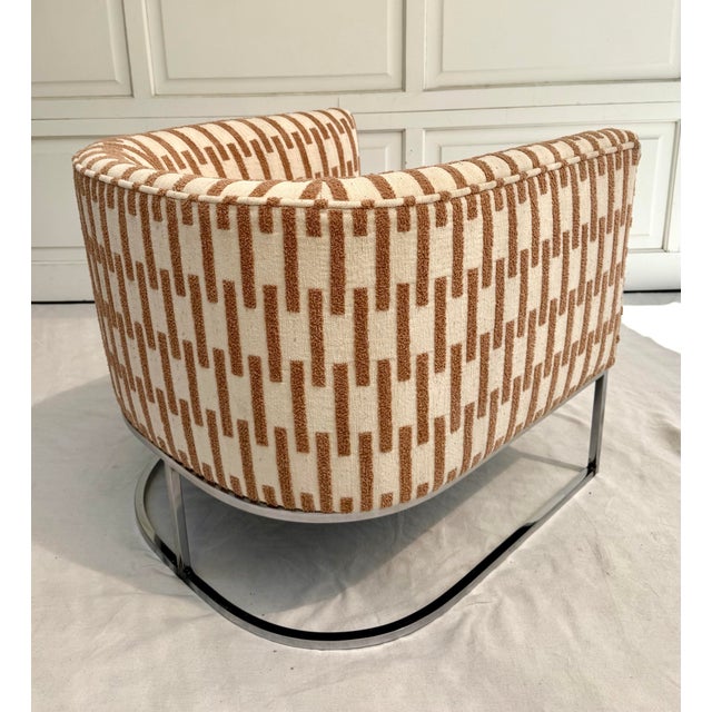 Mid-Century Modern Chrome Barrel Club Chair Newly Reupholstered For Sale - Image 9 of 12