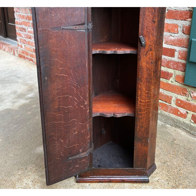 Antique English Oak Wall Corner Cabinet Georgian Hanging Cupboard Gothic C1790 For Sale - Image 9 of 18