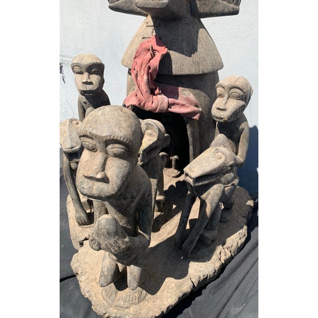 Mid 20th Century Mid 20th Century Monumental Brutalist Mambila Tribal Shrine Sculpture - Multi-Head Zoomorphic Carving, 27" Wide For Sale - Image 5 of 12