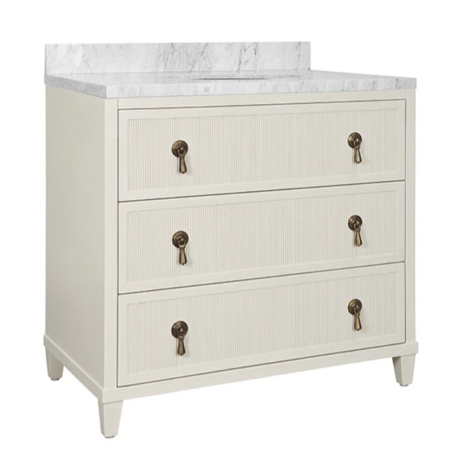 Contemporary Matthew Izzo Home Enzo Antique White Single Porcelain Sink Bath Vanity For Sale - Image 3 of 9