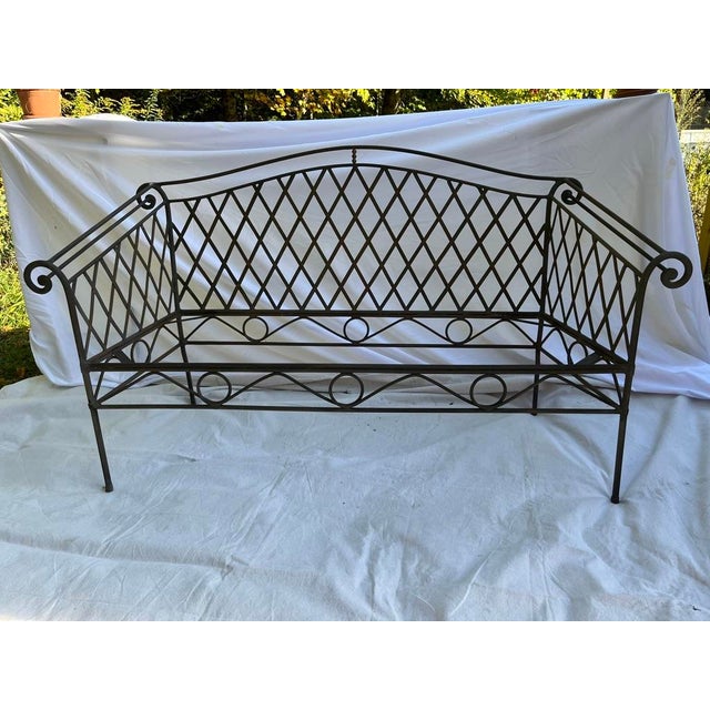 Vintage Lattice Iron Outdoor Bench For Sale - Image 4 of 13