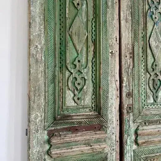 1900 - 1909 Pair Antique Vintage French European Tall Wood Doors For Sale - Image 5 of 7