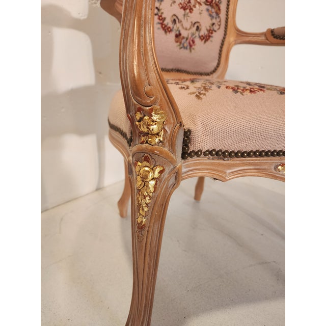 Wood Late 18th Century Louis XV Rococco Gilt Armchair Set With Needlepoint For Sale - Image 7 of 10