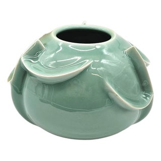 Takue Yaki Seiji Celadon Folded Studio Vase Signed Heirō With Tomobako Box For Sale