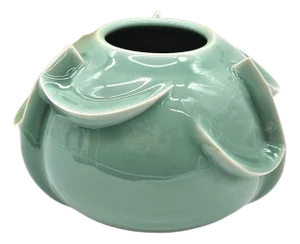 Takue Yaki Seiji Celadon Folded Studio Vase Signed Heirō With Tomobako Box