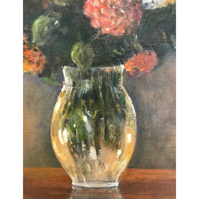 Roger Delapierre, Dahlias, Oil on Canvas, 1993 For Sale - Image 4 of 9