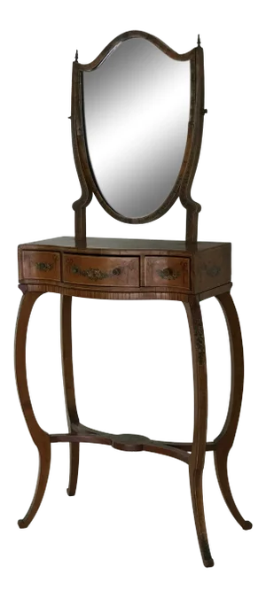 1790s Traditional Sheraton Shield Shaped Mirror Hand Painted Childs Vanity