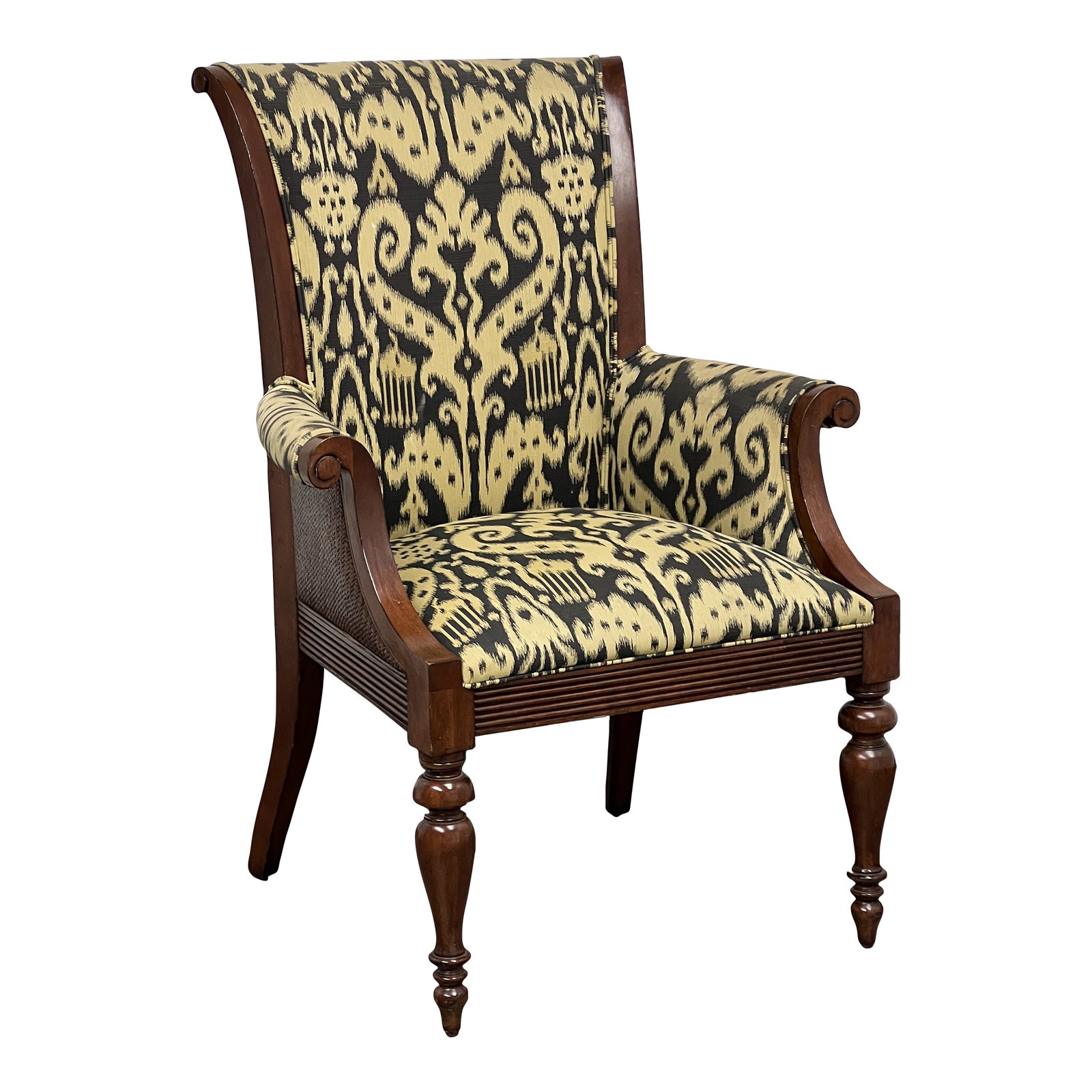 Ethan Allen Rattan Woven Back Arm Chair | Chairish