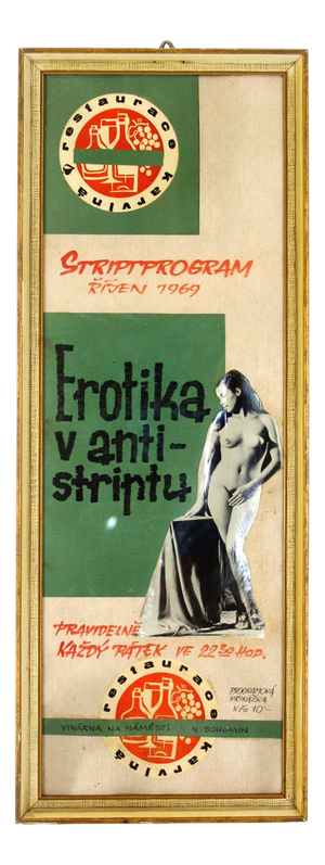 Czechoslovak Handmade Cabaret Poster with Collage and Handwritten Text, 1969