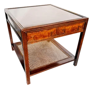 Baker Furniture Chippendale End Table With Drawer and Cane Shelf