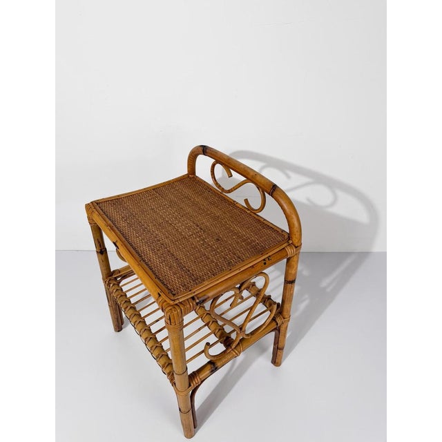 Mid-Century Modern Italian Riviera Style Cane, Bamboo and Rattan Bedside Table, 1960s For Sale - Image 4 of 18