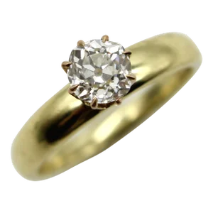 18k Gold .90 Carat Old Mine Cut Engagement Ring