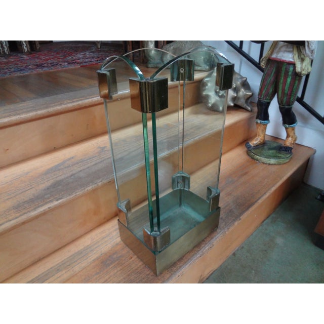 Transparent 1960s Italian Modern Brass and Glass Umbrella Stand For Sale - Image 8 of 12
