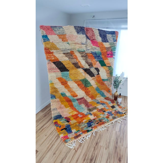 Moroccan Handmade Moroccan Boujaad Rug, Rainbow Diagonal Chevron, 9' X 6'4" For Sale - Image 3 of 16