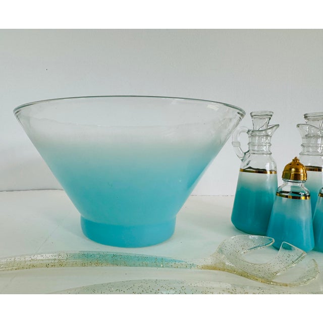 Vintage 1960s Turquoise Glass Salad Set- 7 Pieces For Sale - Image 4 of 9