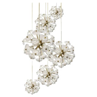 Cascade Brass and Glass Chandelier in the Manner of Emil Stejnar For Sale