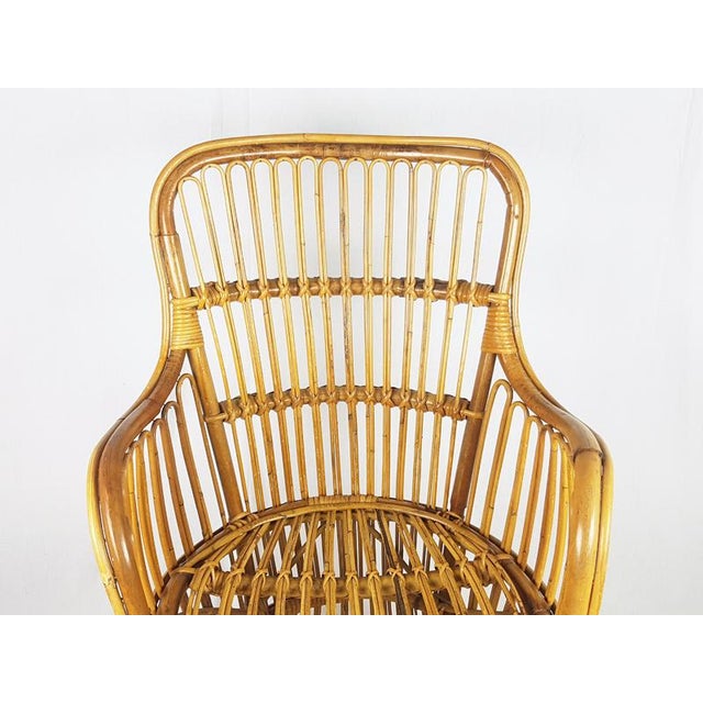 Wood Mid-Century Italian Rattan Armchairs with Burgundy Wool Seats and Backs, 1960s, Set of 2 For Sale - Image 7 of 16