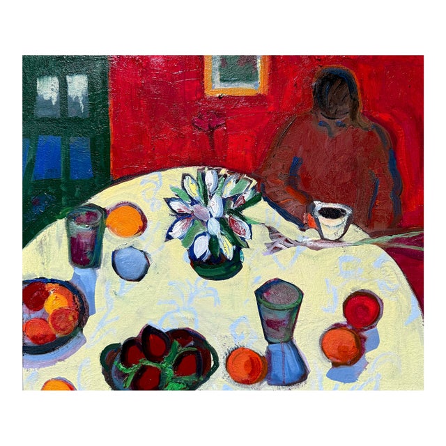 Contemporary Oil on Canvas Texture Color Interior With Figure For Sale