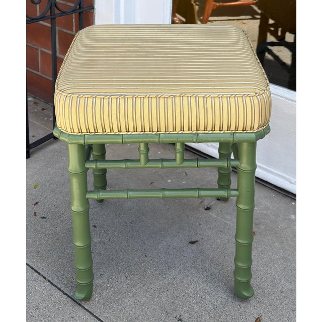 Hollywood Regency Charles Pollock for William Switzer Green Faux Bamboo Footstool Bench - 1 of 2 For Sale - Image 3 of 6