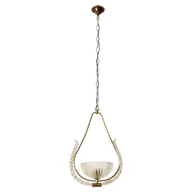 Murano Glass and Brass Flower Pendant Light from Barovier, Italy, 1940s For Sale - Image 3 of 13