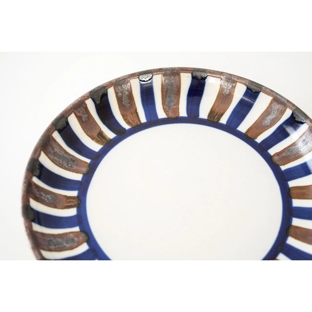 Dansk 1960s Mid-Century Decorative Dansk Brown & Blue Striped Ceramic Plate For Sale - Image 4 of 6