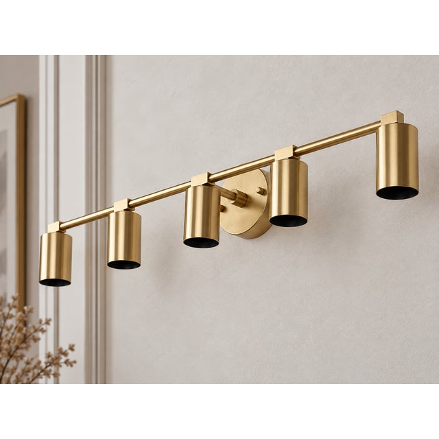 Handcrafted Brass 5-Light Vanity Sconce, Cylinder Bathroom Mirror & Wall Light For Sale - Image 6 of 8