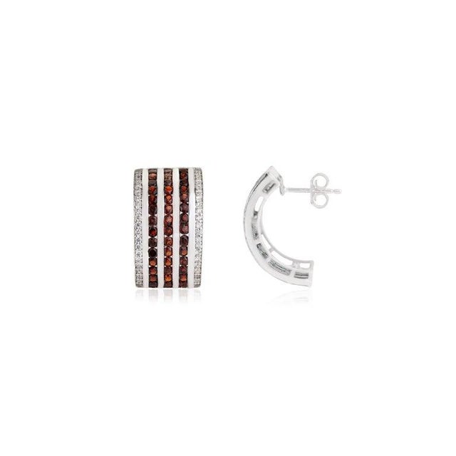 Metal Channel Set Garnet & Zircon Earrings in Solid Silver for Her, A Pair For Sale - Image 7 of 11