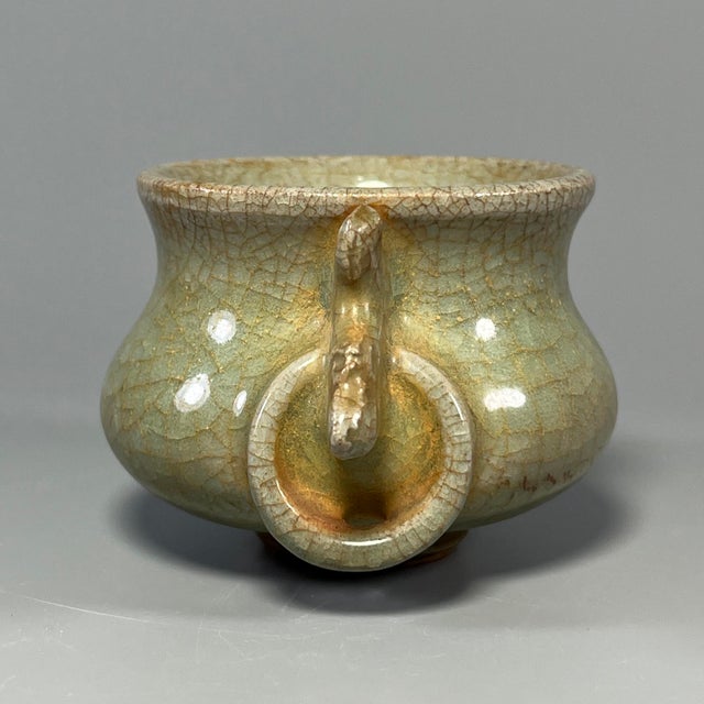 Vintage‑Style Chinese Longquan Celadon Censer With Dragon‑Shaped Handles For Sale - Image 4 of 7