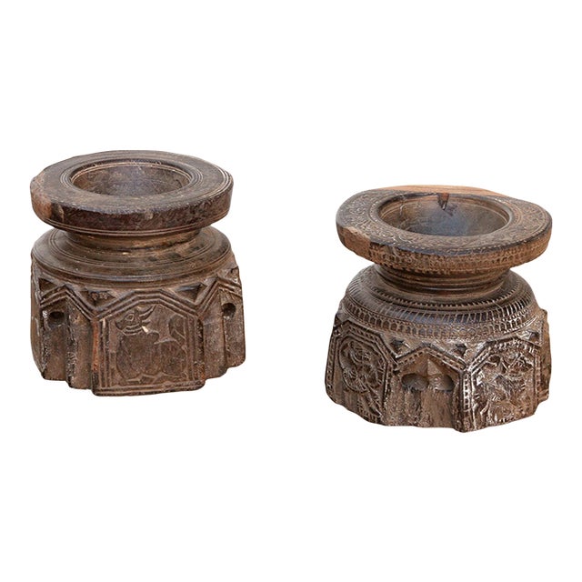 Set of 2, Antique Finely Carved Agrarian Seeders For Sale