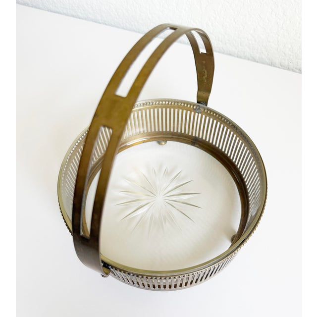 Gold Austrian Art Deco Centerpiece Bowl, Brass & Crystal, 1920s For Sale - Image 8 of 14