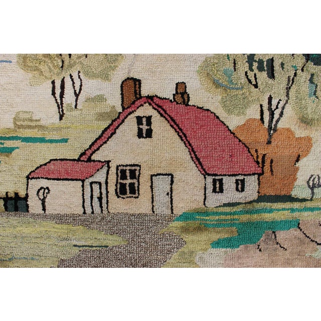 Pictorial Antique American Hooked Rug With Old Farm House Setting 2'2 X 3'5 For Sale In Atlanta - Image 6 of 8