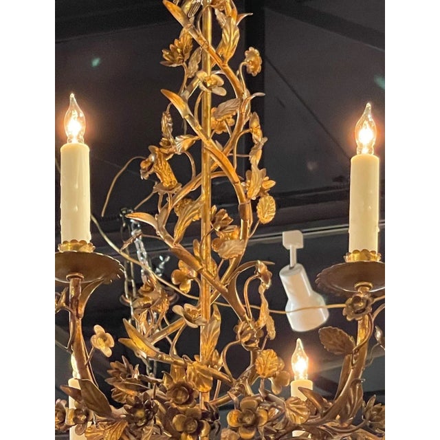 19th Century Italian Gilt Tole Floral Chandeliers With 8 Lights For Sale In Dallas - Image 6 of 12