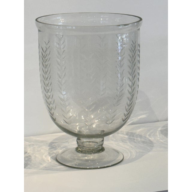 Traditional Pair of Etched Glass Vases With Wheat Design For Sale - Image 3 of 7