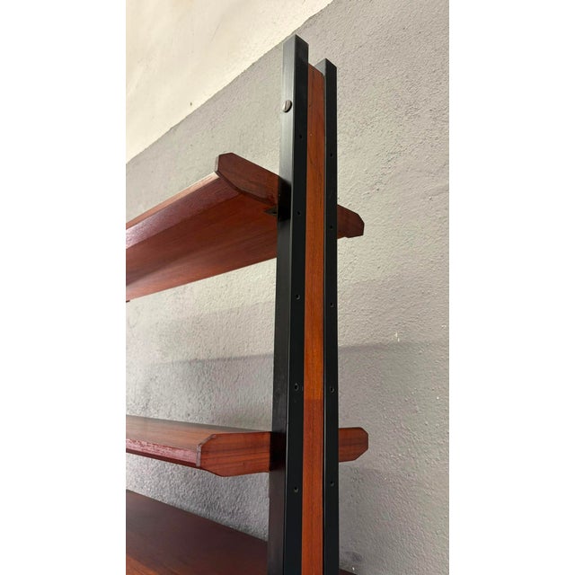 Wood Mid-Century Modern Modular Wall Unit in Veneer and Black Metal Shelving Cabinet, Europe, 1960s For Sale - Image 7 of 14