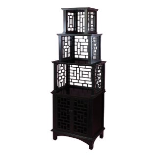 1970s Fretwork Ming Style Black Etagere For Sale