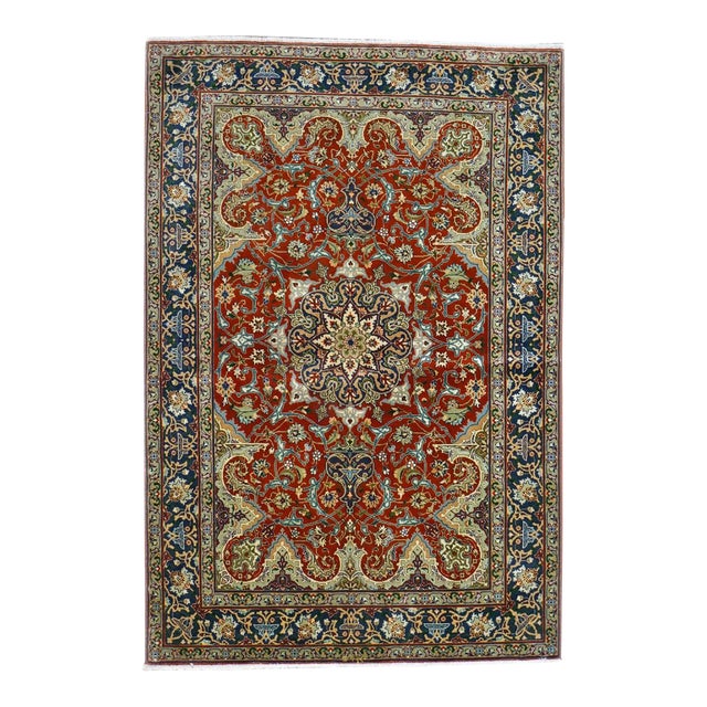 Antique Persian Tabriz 3x4 Red & Navy Handmade Area Rug #1143878 For Sale