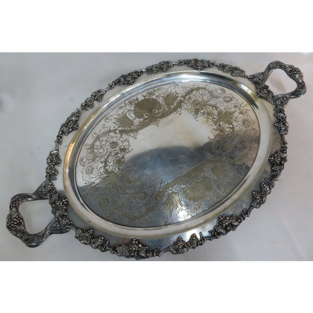 Antique Footed Silver Plate Tray With Grape & Shell Design For Sale - Image 11 of 11