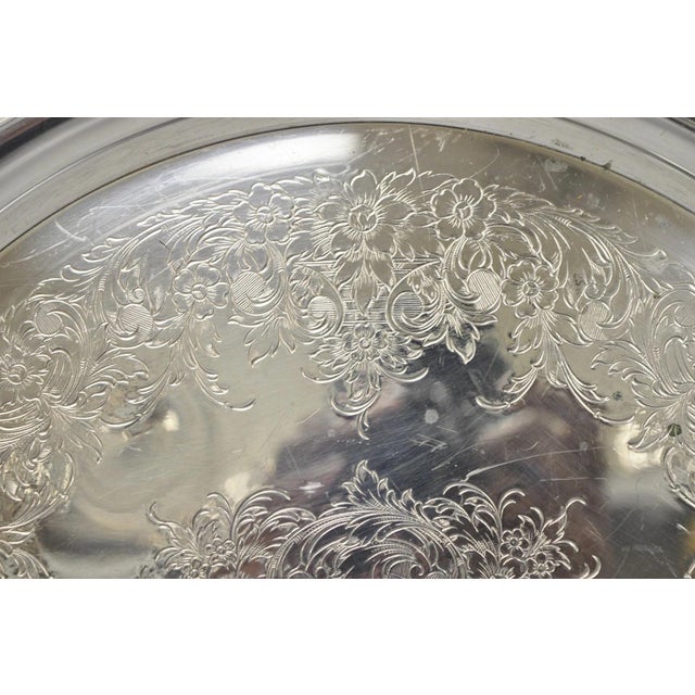 Vintage Wilcox Victorian Silver Plated Round Ornate Footed Salver Serving Tray For Sale - Image 10 of 13