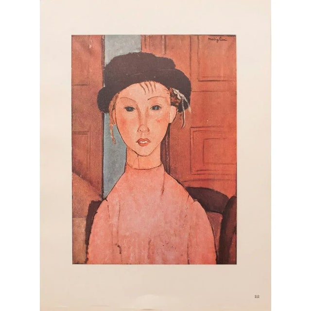 A First Edition vintage offset lithograph, print, of painting La Fillette au Chapeau (The Girl in the Hat, 1917) by Amedeo...