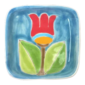 1960's DeSimone Italian Square Red Tulip Trinket Dish